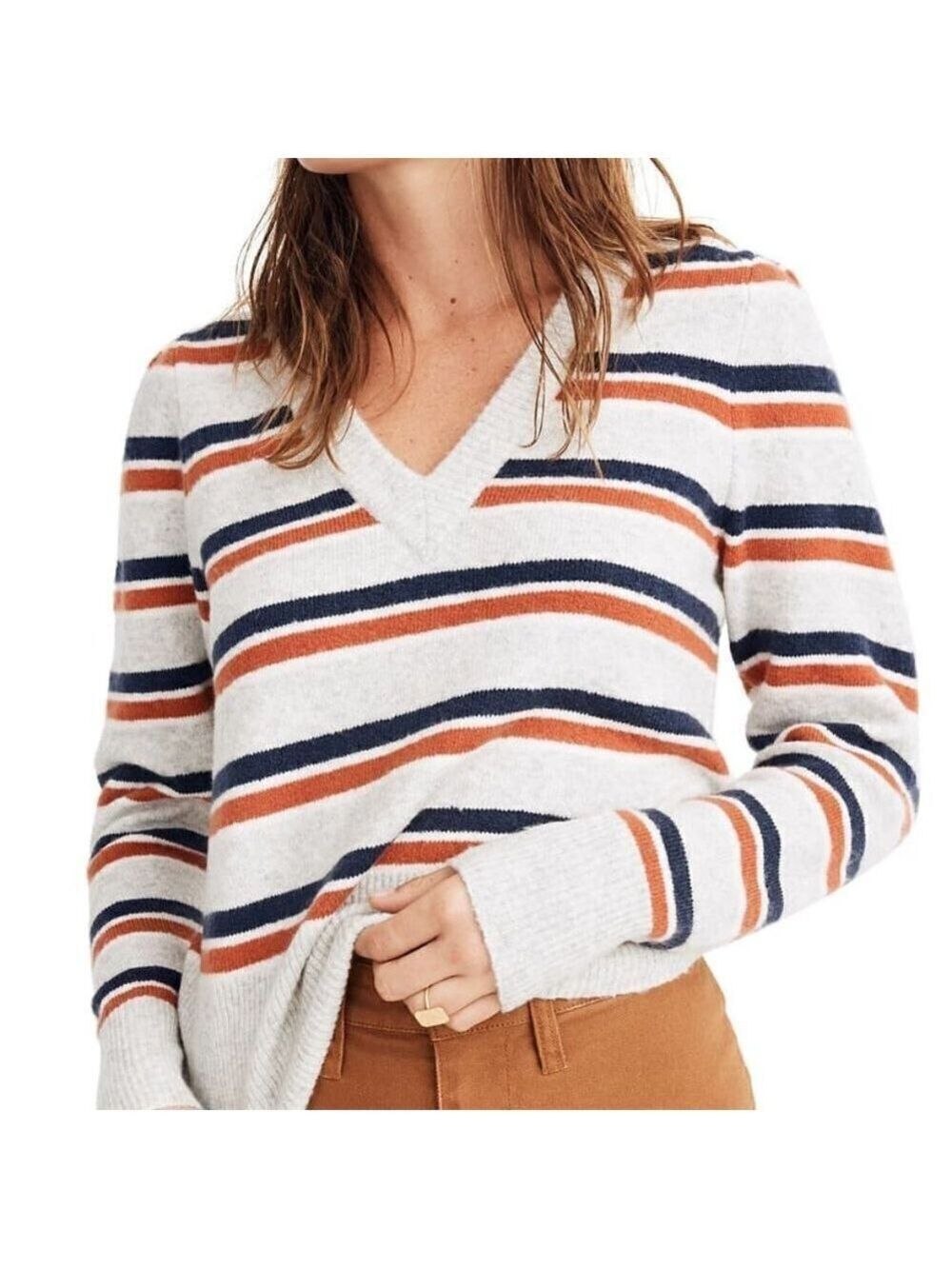 MADEWELL BNWT V-Neck Womens Sweater New Striped